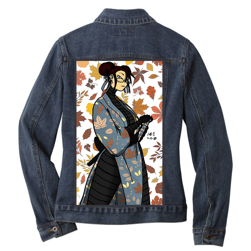 Red Bun Samurai Ladies Denim Jacket by J D.C. Illustrations | Artistshot