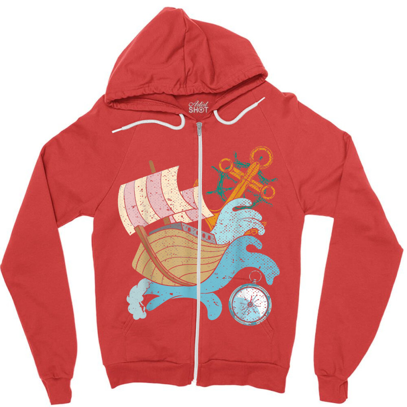 Anchor   Waves Compass Sail Boat Captain Sailing Zipper Hoodie | Artistshot