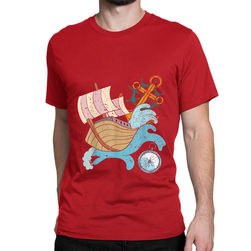 Anchor   Waves Compass Sail Boat Captain Sailing Classic T-shirt | Artistshot