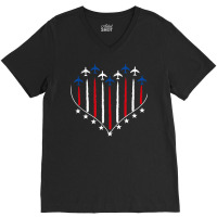 Fighter Plane Red White And Blue Patriotic American Flag T Shirt V-neck Tee | Artistshot