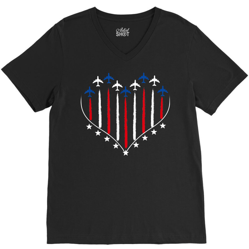 Fighter Plane Red White And Blue Patriotic American Flag T Shirt V-neck Tee | Artistshot