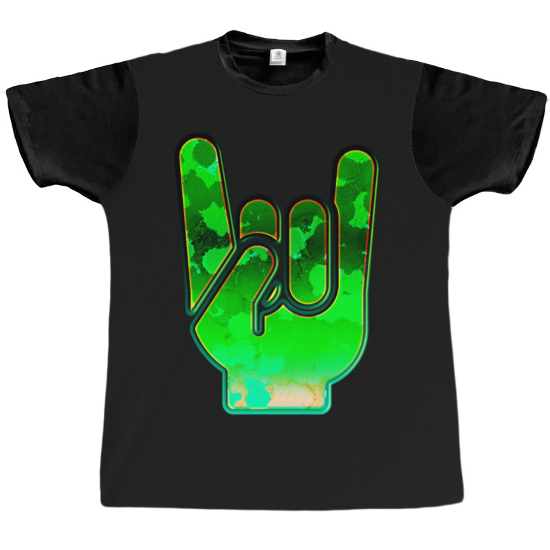 Rock Hand Gesture Space Green Rock N Roll Salute Graphic T-shirt by FranklinTepper1 | Artistshot