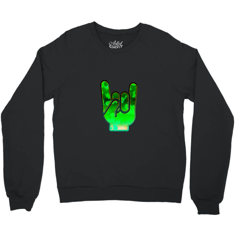 Rock Hand Gesture Space Green Rock N Roll Salute Crewneck Sweatshirt by FranklinTepper1 | Artistshot