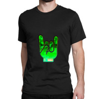 Rock Hand Gesture Space Green Rock N Roll Salute Classic T-shirt | Artistshot