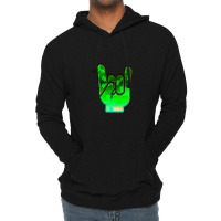 Rock Hand Gesture Space Green Rock N Roll Salute Lightweight Hoodie | Artistshot