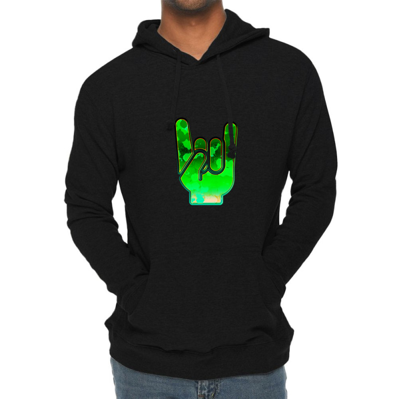 Rock Hand Gesture Space Green Rock N Roll Salute Lightweight Hoodie by FranklinTepper1 | Artistshot