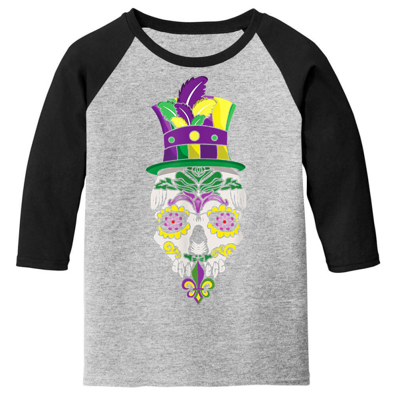 Skeleton Sugar Bone Mardi Festival Parade Beads Mardi Gras T Shirt Youth 3/4 Sleeve by linbere | Artistshot