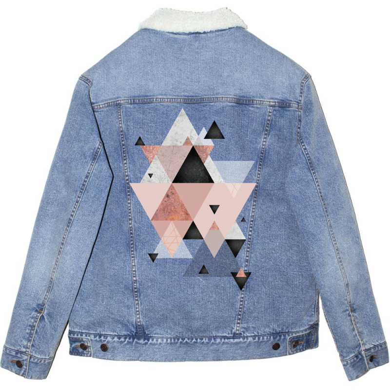 Geometric Compilation In Rose Gold And Blush Pink Unisex Sherpa-lined Denim Jacket | Artistshot