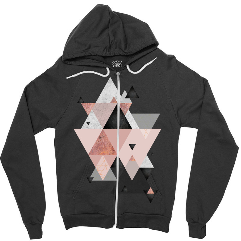 Geometric Compilation In Rose Gold And Blush Pink Zipper Hoodie | Artistshot