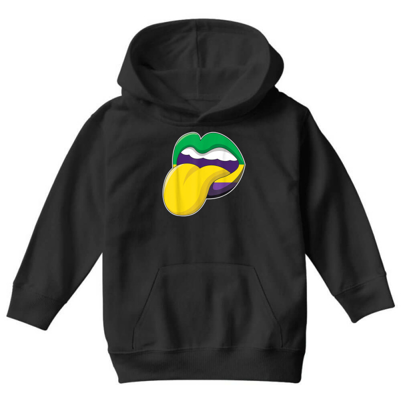 Tongue Lips Lick Mardi Festival Parade Beads Mardi Gras T Shirt Youth Hoodie by linbere | Artistshot