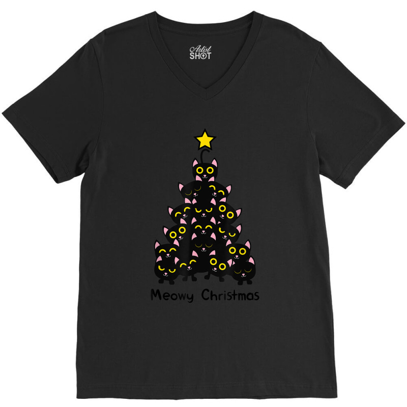 Meowy Cat Christmas Tree Shirt Men Women T Shirt Plus Size V-neck Tee | Artistshot