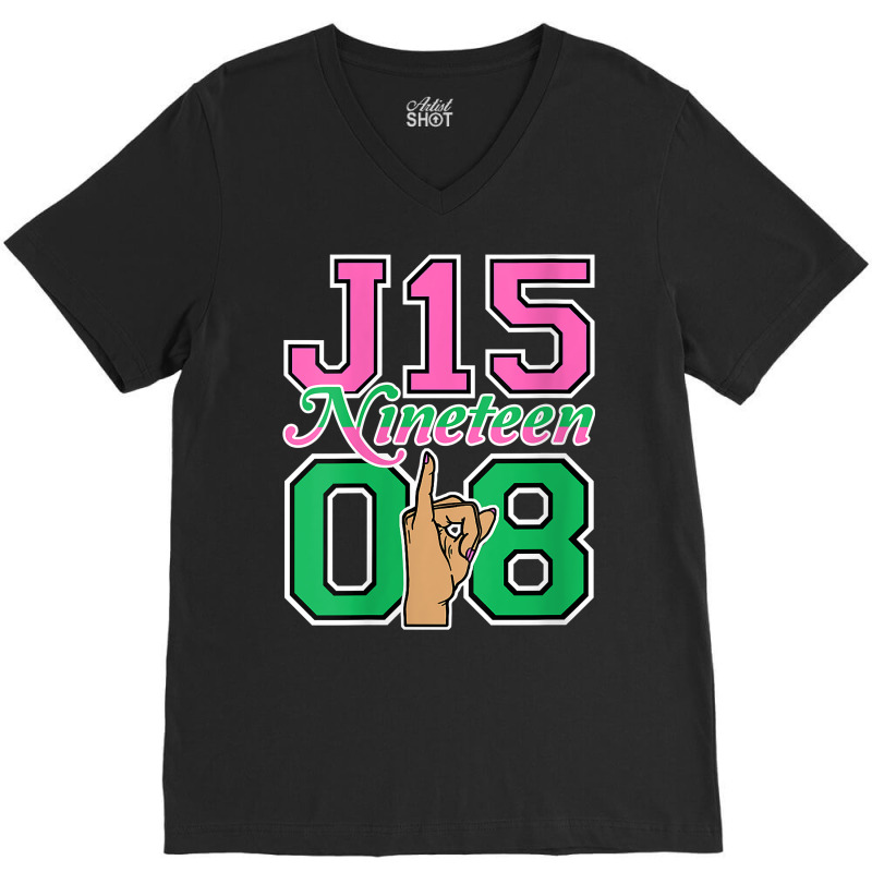 Womens J15 Nineteen 08 Founder's Day Aka Women Hand Sign V Neck T Shir V-neck Tee | Artistshot