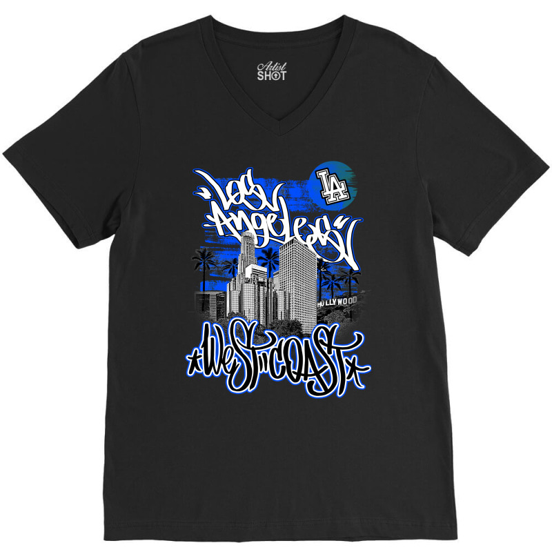 Los Angeles Buildings V-Neck Tee by hotheserosq | Artistshot