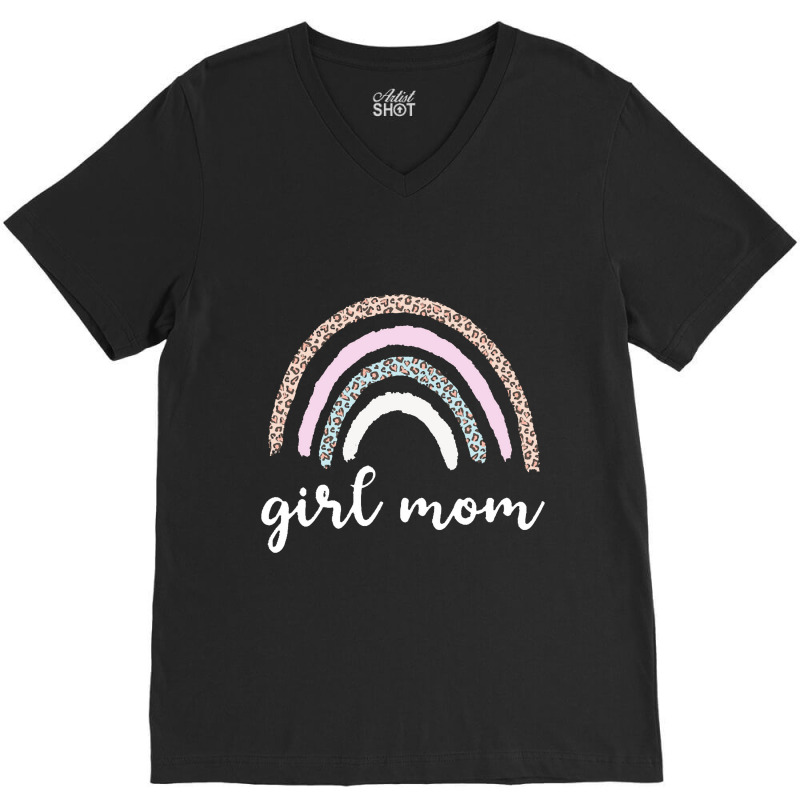 Gift  Girl Mom Mama Rainbow With Leopard Skin V-neck Tee | Artistshot