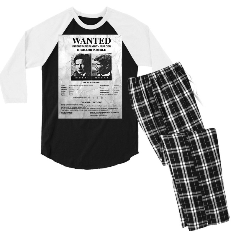 Wanted Fugitive Flyer R Kimble Men's 3/4 Sleeve Pajama Set | Artistshot