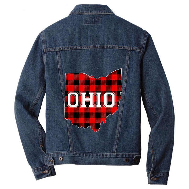 Red Plaid State Of Ohio Pride Striped Graphic Design Men Denim Jacket | Artistshot