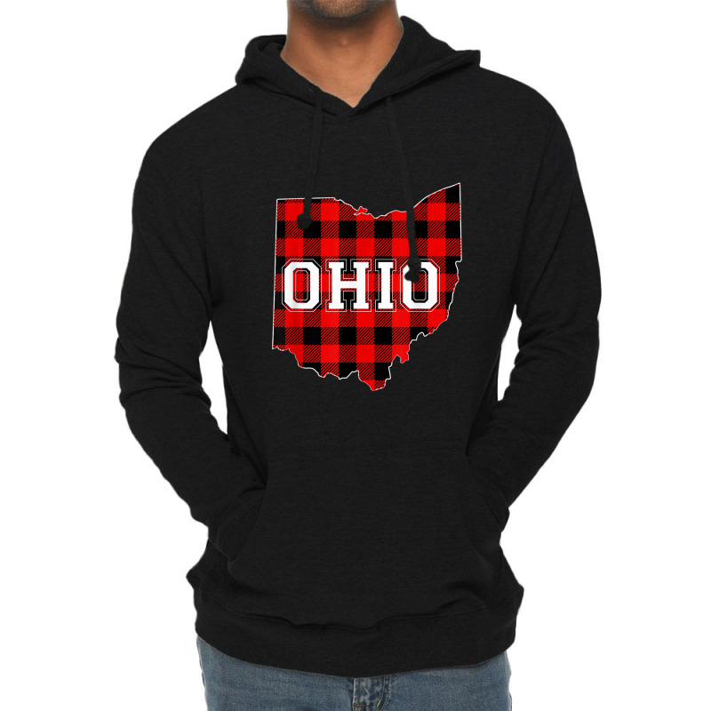 Red Plaid State Of Ohio Pride Striped Graphic Design Lightweight Hoodie | Artistshot