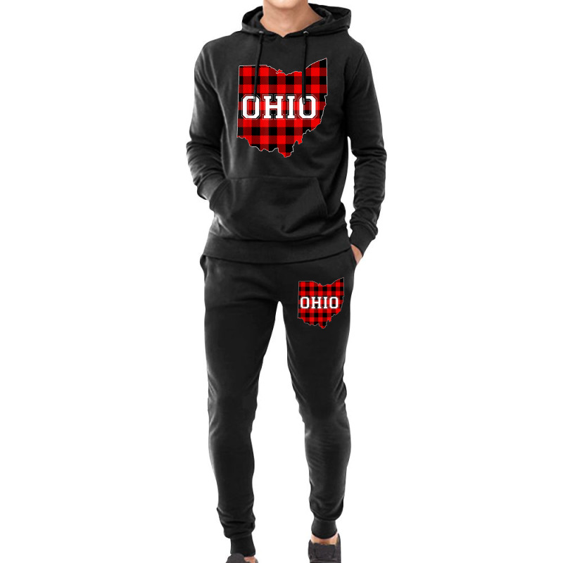 Red Plaid State Of Ohio Pride Striped Graphic Design Hoodie & Jogger Set | Artistshot