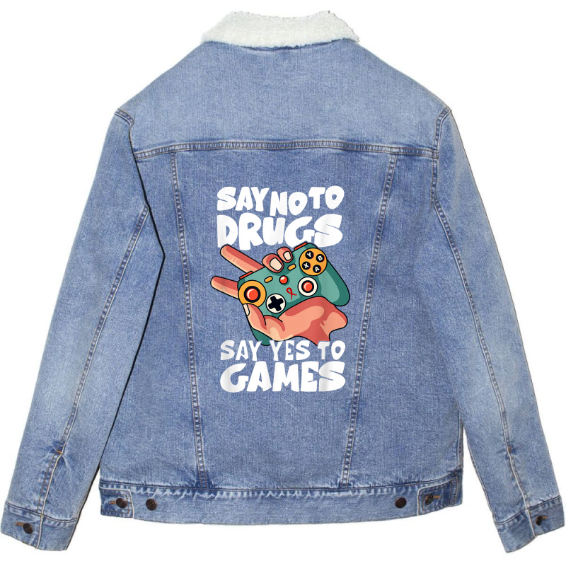 Red Ribbon Squad Week Say No To Say Yes To Video Games Unisex Sherpa-lined Denim Jacket | Artistshot