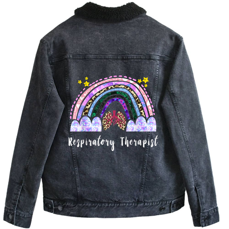 Respiratory Therapist Rainbow Lung Leopard Therapy Unisex Sherpa-lined Denim Jacket | Artistshot