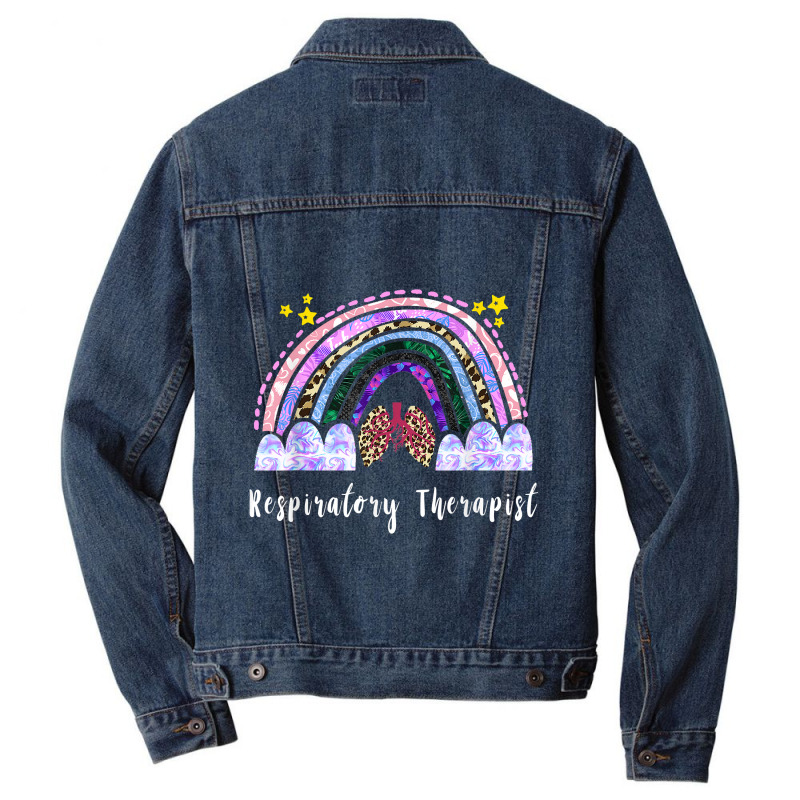 Respiratory Therapist Rainbow Lung Leopard Therapy Men Denim Jacket | Artistshot