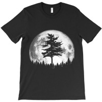 Retro Full Moon & Minimalist Pine Tree Vintage Graphic Pullover Hoodie T-shirt | Artistshot