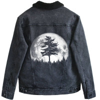 Retro Full Moon & Minimalist Pine Tree Vintage Graphic Pullover Hoodie Unisex Sherpa-lined Denim Jacket | Artistshot