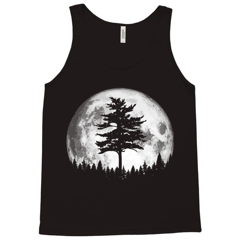 Retro Full Moon & Minimalist Pine Tree Vintage Graphic Pullover Hoodie Tank Top | Artistshot