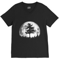 Retro Full Moon & Minimalist Pine Tree Vintage Graphic Pullover Hoodie V-neck Tee | Artistshot