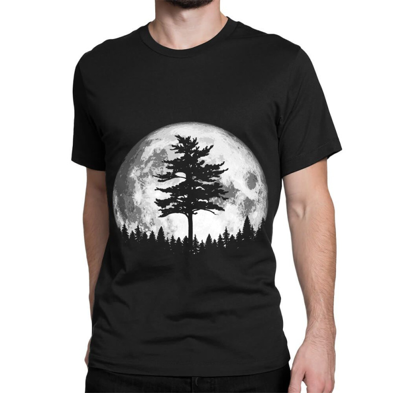 Retro Full Moon & Minimalist Pine Tree Vintage Graphic Pullover Hoodie Classic T-shirt | Artistshot