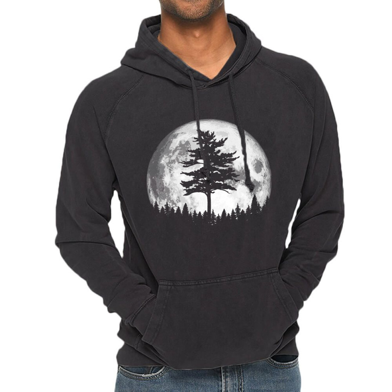 Retro Full Moon & Minimalist Pine Tree Vintage Graphic Pullover Hoodie Vintage Hoodie | Artistshot