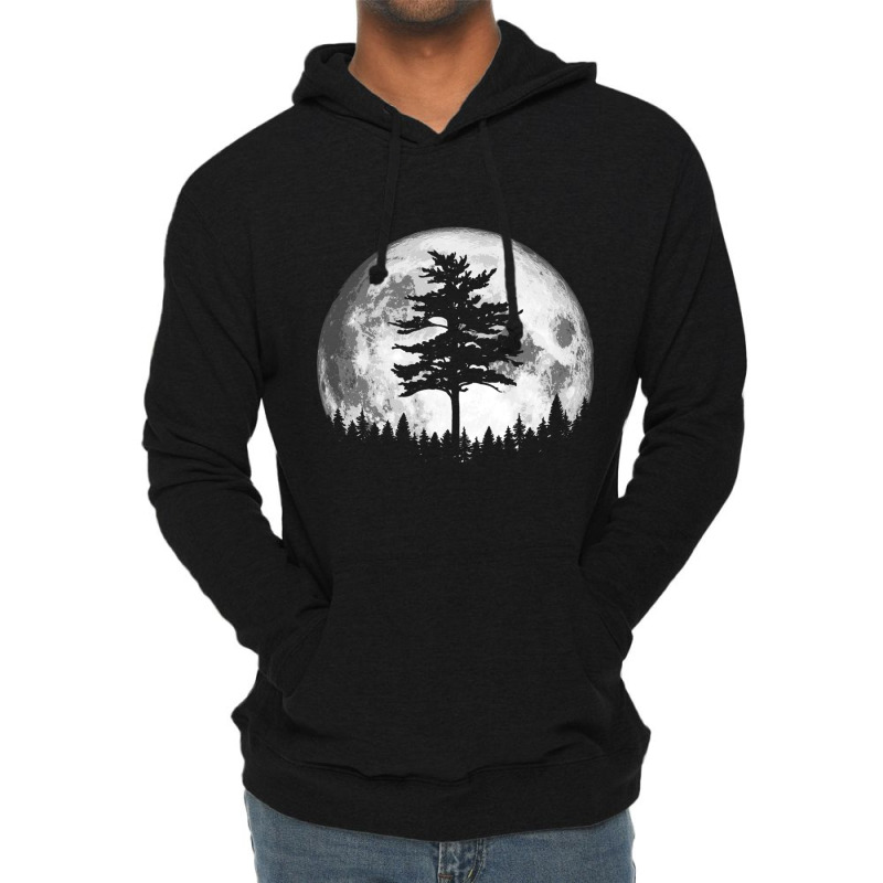 Retro Full Moon & Minimalist Pine Tree Vintage Graphic Pullover Hoodie Lightweight Hoodie | Artistshot