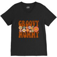 Retro Groovy Mommy Matching Family 1st Birthday Party V-neck Tee | Artistshot