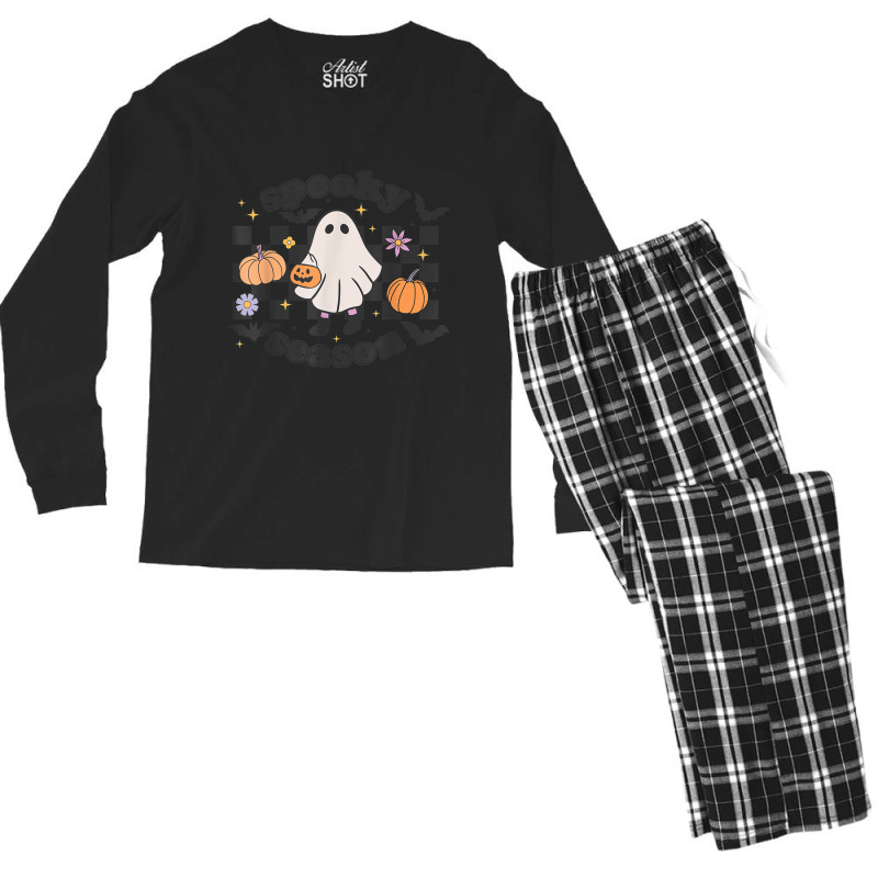 Retro Groovy Spooky Season Halloween Ghost Boo Fall Autumn Men's Long Sleeve Pajama Set | Artistshot