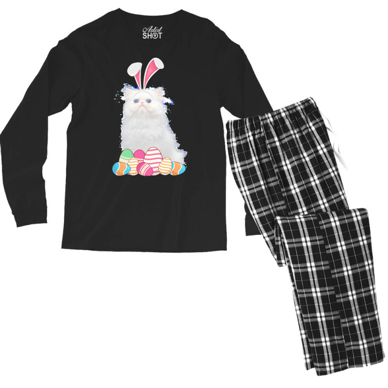 Easter Day T  Shirt Easter Cat Persian With Bunny Ears & Eggs Gift T Men's Long Sleeve Pajama Set | Artistshot