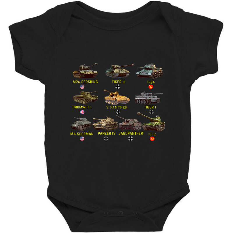 Top Ten Best Ww2 Tanks M4 Sherman Panzer Iv Tiger Ii T-34 Baby Bodysuit by RobertRayColton | Artistshot