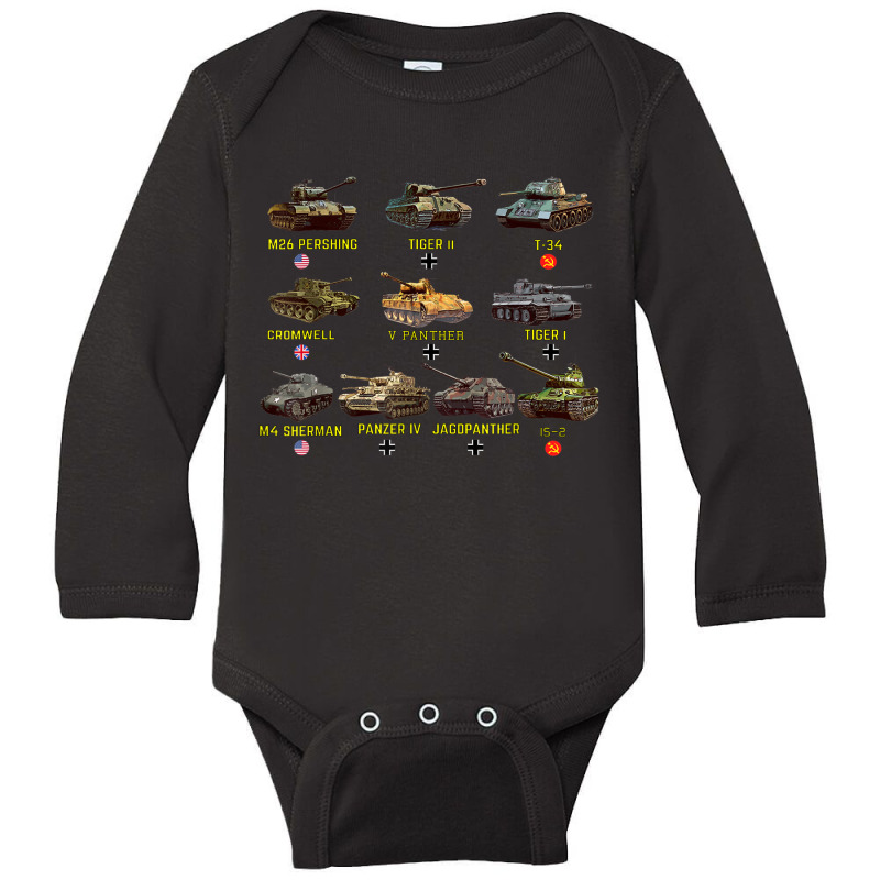 Top Ten Best Ww2 Tanks M4 Sherman Panzer Iv Tiger Ii T-34 Long Sleeve Baby Bodysuit by RobertRayColton | Artistshot