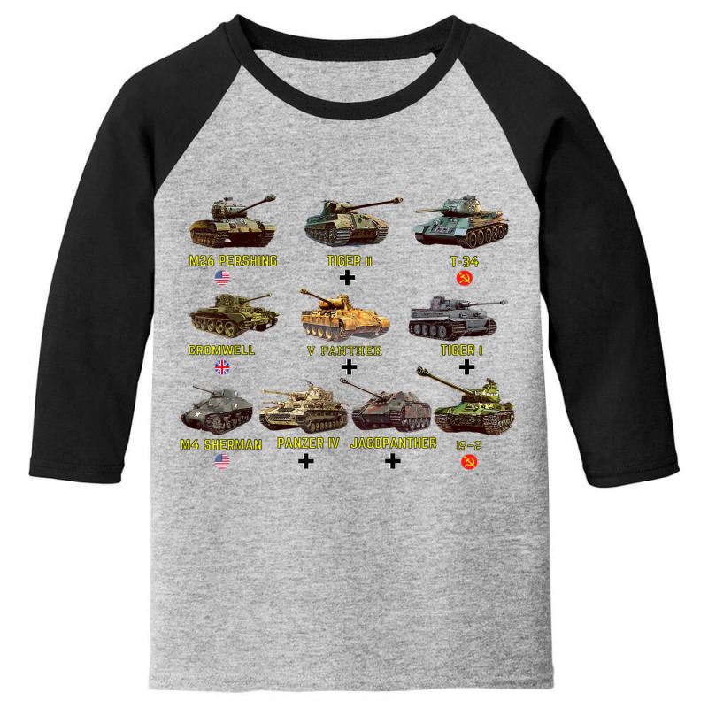 Top Ten Best Ww2 Tanks M4 Sherman Panzer Iv Tiger Ii T-34 Youth 3/4 Sleeve by RobertRayColton | Artistshot