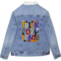 Retro Trick Or Teach Teacher Halloween Costume Men Women Unisex Sherpa-lined Denim Jacket | Artistshot