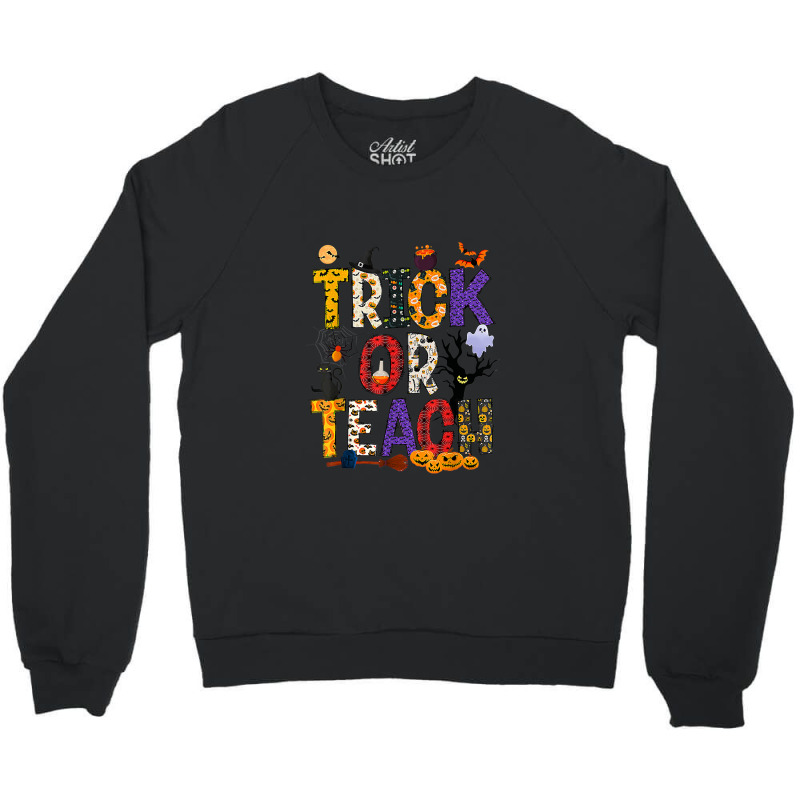 Retro Trick Or Teach Teacher Halloween Costume Men Women Crewneck Sweatshirt | Artistshot