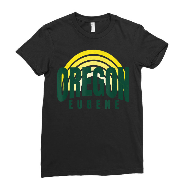 Groovy Eugene Green Yellow Old School Striped Eugene Oregon T Shirt Ladies Fitted T-Shirt by corrinwpxbilal | Artistshot