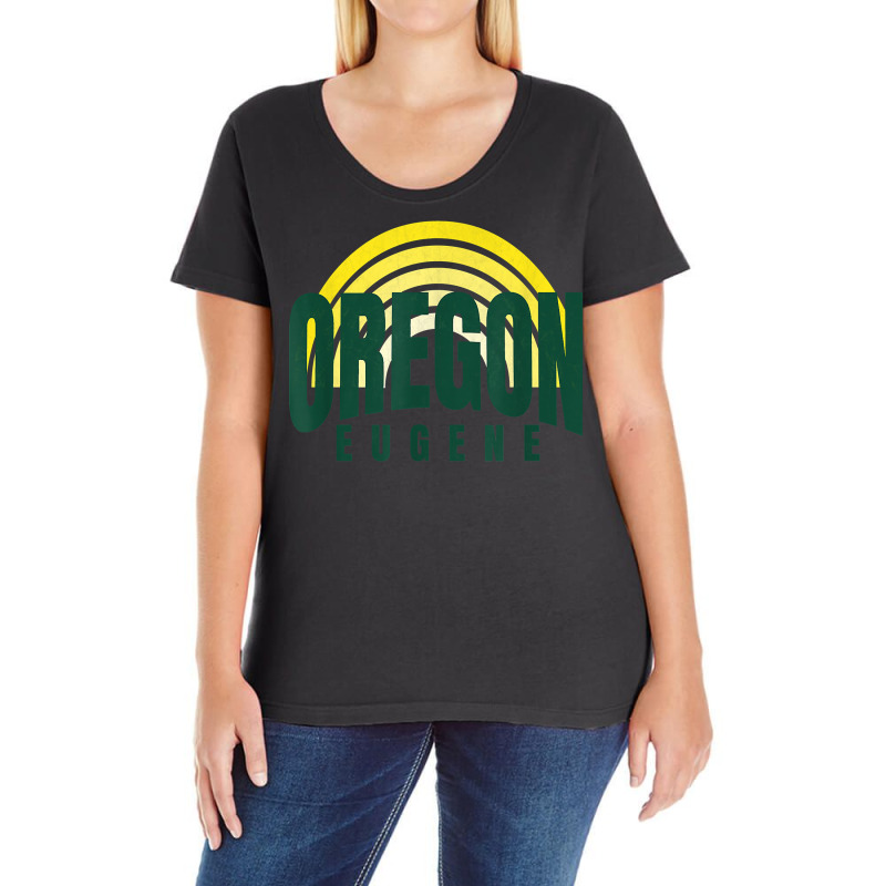 Groovy Eugene Green Yellow Old School Striped Eugene Oregon T Shirt Ladies Curvy T-Shirt by corrinwpxbilal | Artistshot