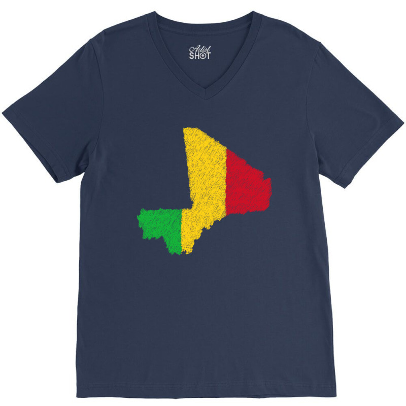 Mali Map Flag Drawing Line Art V-neck Tee | Artistshot