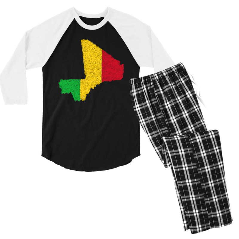 Mali Map Flag Drawing Line Art Men's 3/4 Sleeve Pajama Set | Artistshot