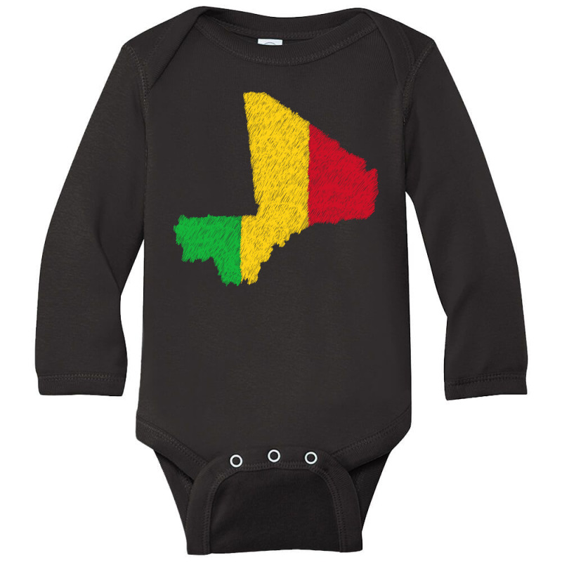 Mali Map Flag Drawing Line Art Long Sleeve Baby Bodysuit | Artistshot