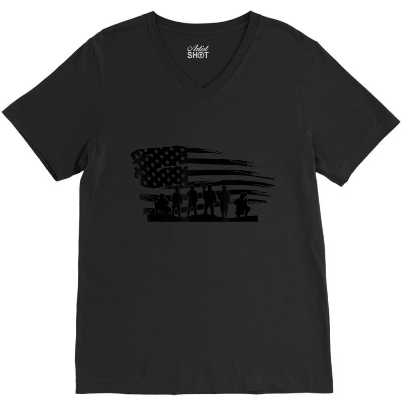 Vintage American Flag Soldiers Veterans Day Gifts Men Women V-neck Tee | Artistshot