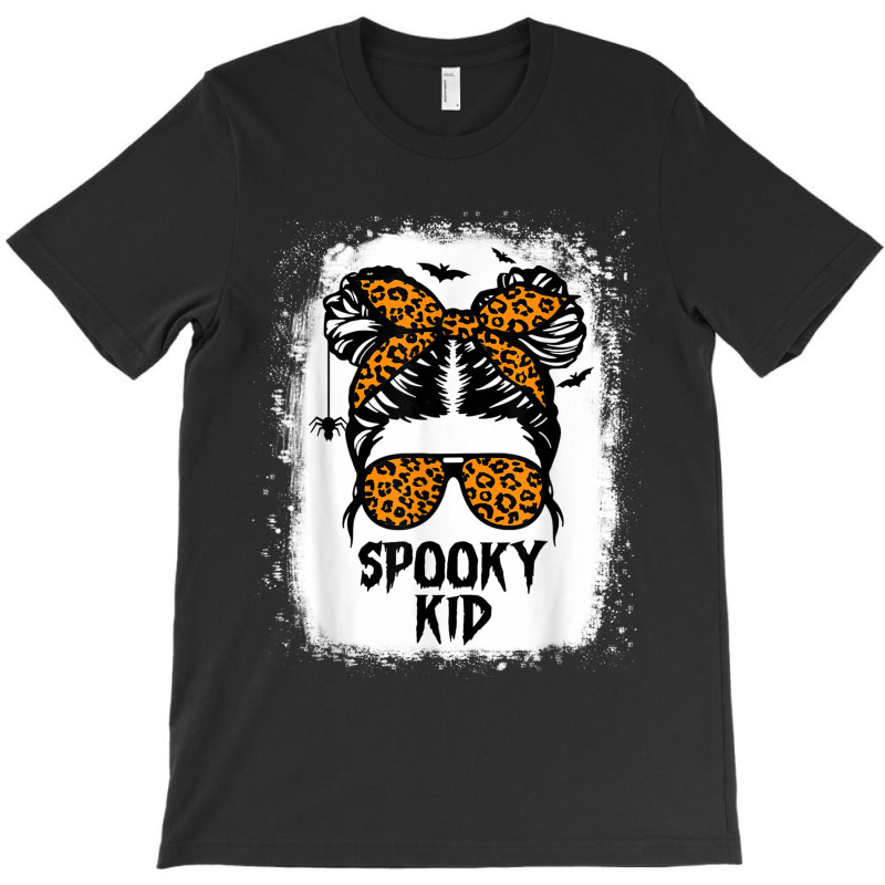 Spooky Kid Halloween Girls Youth Messy Bun Leopard T-shirt | Artistshot