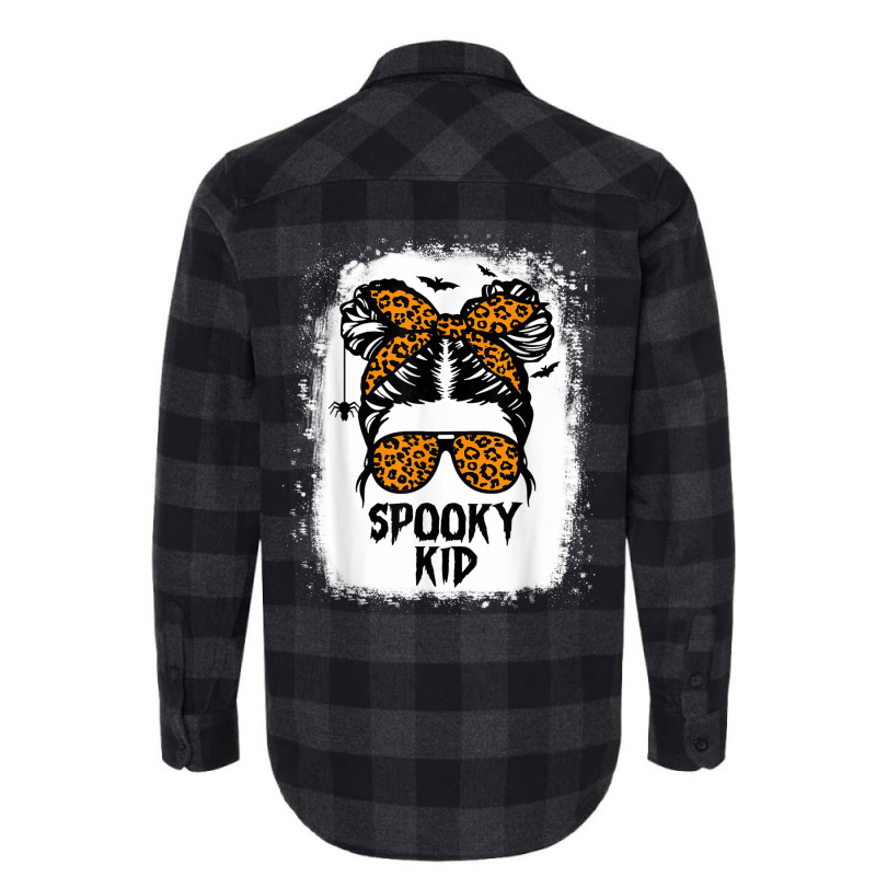 Spooky Kid Halloween Girls Youth Messy Bun Leopard Flannel Shirt | Artistshot