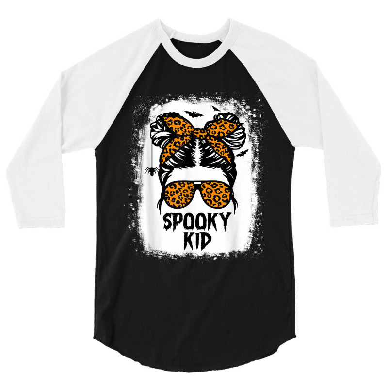 Spooky Kid Halloween Girls Youth Messy Bun Leopard 3/4 Sleeve Shirt | Artistshot