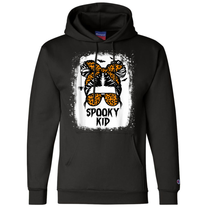 Spooky Kid Halloween Girls Youth Messy Bun Leopard Champion Hoodie | Artistshot